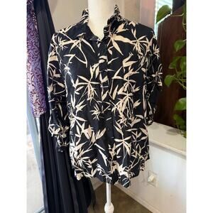 Express Portofino Slim Button-Down Shirt – Black & White Bamboo Print – Size L